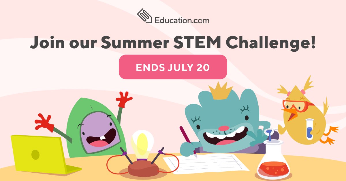🚨 The Summer STEM Challenge is ON! 🚨 Kids can dive into hands-on STEM fun with real-world projects. Enter by July 20 for a chance to win a year of Premium and be featured on Education.com! 🧠🔧🌟

👉 Learn how to enter here: bit.ly/3FzveMr
