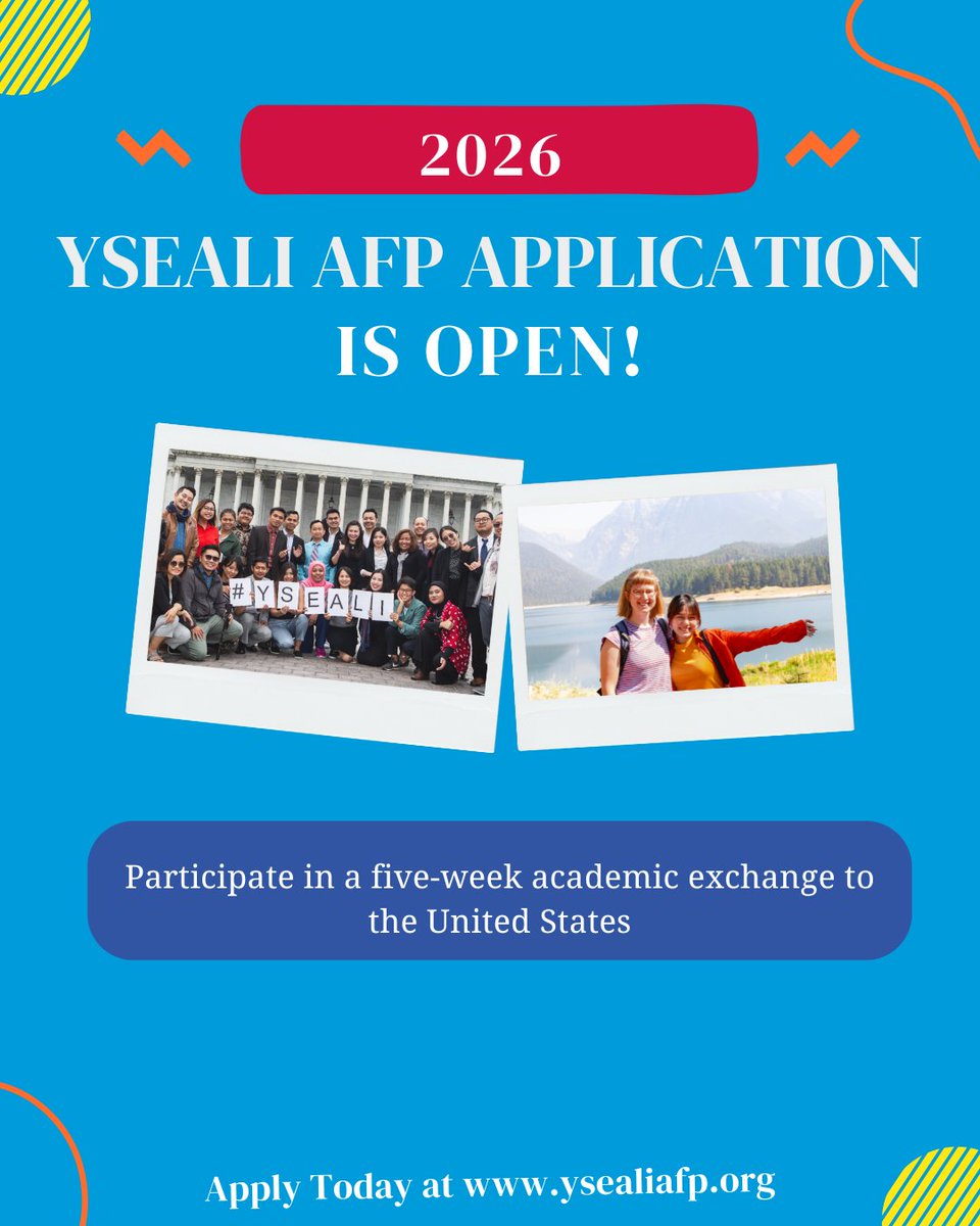 Applications for the Spring and Fall 2026 YSEALI Academic Fellows Program are officially OPEN!

Applications close July 21 at 11:59 pm Yangon time.