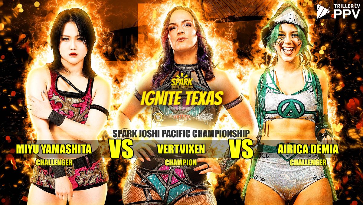 Triller_TV's tweet photo. GOLD IS UP FOR GRABS ๐
@VertVixen defends the @SparkJoshiPuro Pacific Championship against @miyu_tjp and @Airica_Demia THIS SUNDAY in Texas.
#IgniteTexas | June 29 | 4PM ET | TrillerTV PPV ๐ฒ https://t.co/GEYd1eu57D