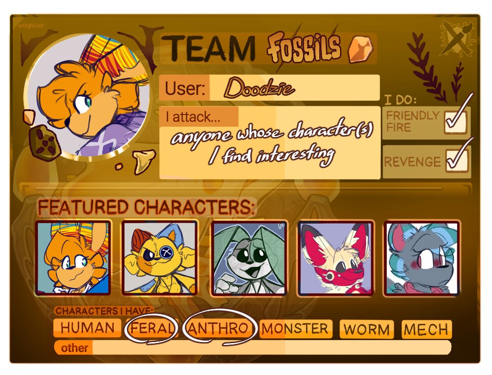 fnafdoodle's tweet image. Gonna take part of Art Fight this year, team fossils cause duh archeology my beloved
Follow me on artfight.net/~Doodzie