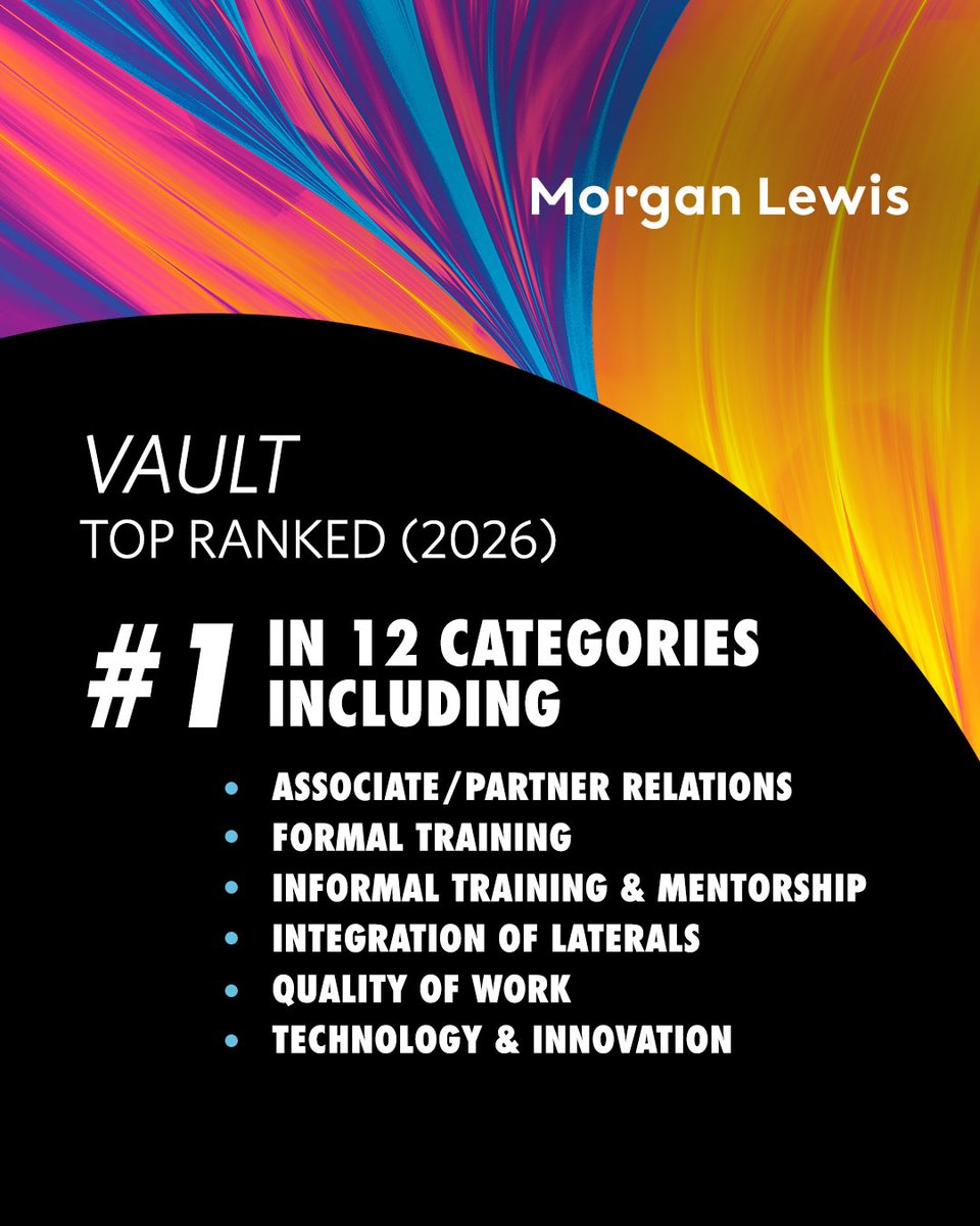 Our associates have spoken—and the results say it all. For the second year in a row, Morgan Lewis has been named #2 on Vault’s 2026 Best Law Firms to Work For list.
 
Explore how our commitment to excellence, innovation, and community shapes every career: bit.ly/4la4PUE