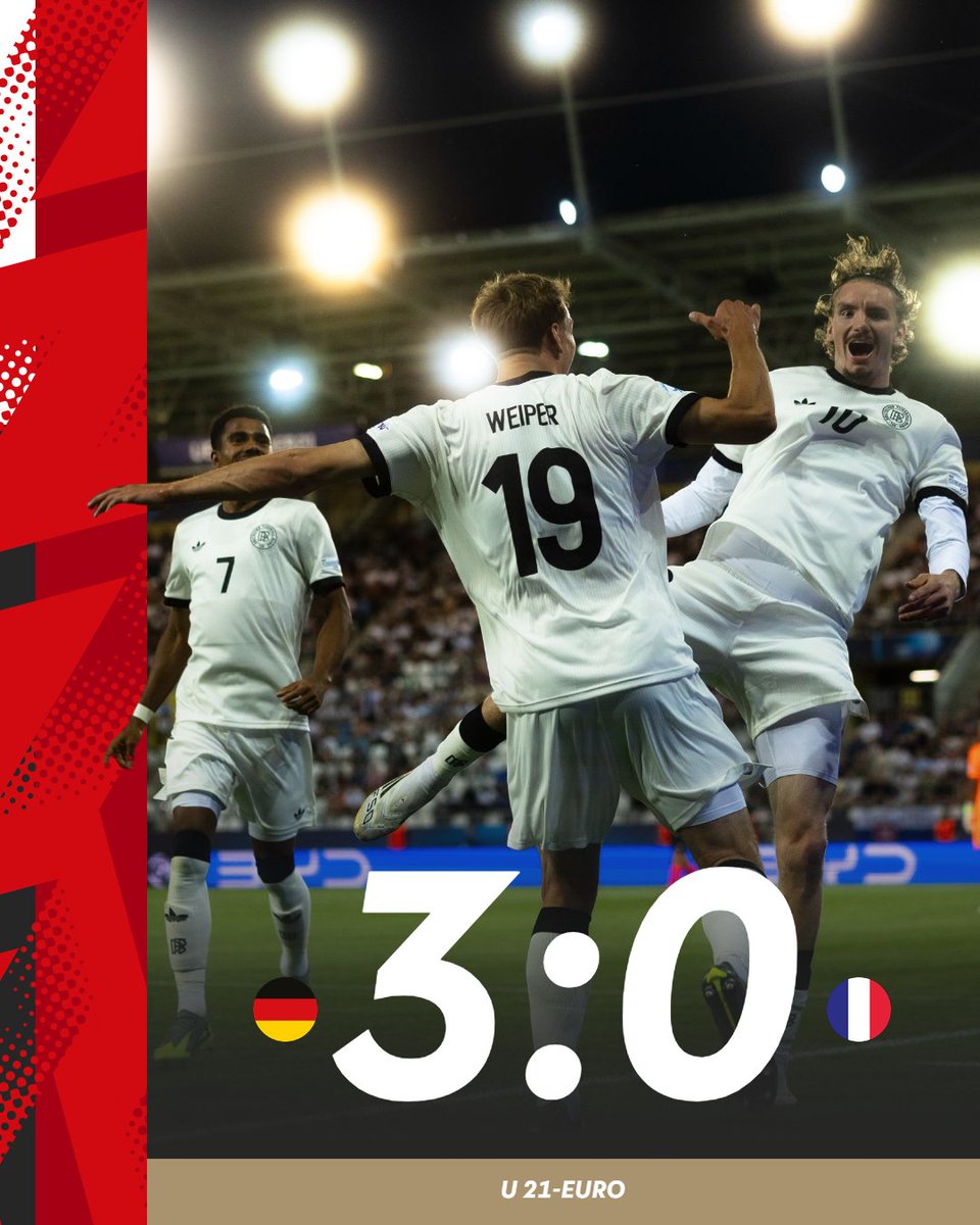 JAAAA, FINALEEEEE 🔥😍 Wir spielen am Samstagabend in Bratislava um den EM-Titel! 🖤❤️💛

#U21 #U21EURO #GERFRA #UNSEREZUKUNFT | 📸 Thomas Böcker/DFB