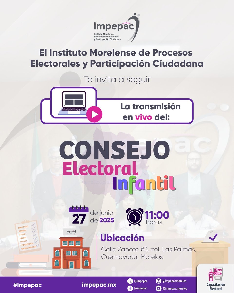 👧🧒 Porque la participación de las infancias en la vida democrática es fundamental, te invitamos a seguir la transmisión del Consejo Electoral Infantil a través de nuestras redes sociales. 🗳️✨ #InfanciasYDemocracia #ConsejoElectoralInfantil