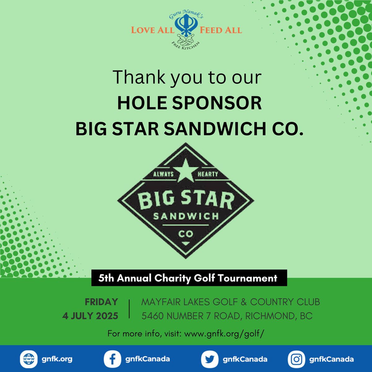 Our deepest thanks to Big Star Sandwich Co, a Hole sponsor for our 5th Annual Charity Golf Tournament! We are so grateful for your dedication to supporting the Downtown Eastside community! 🙏 💙