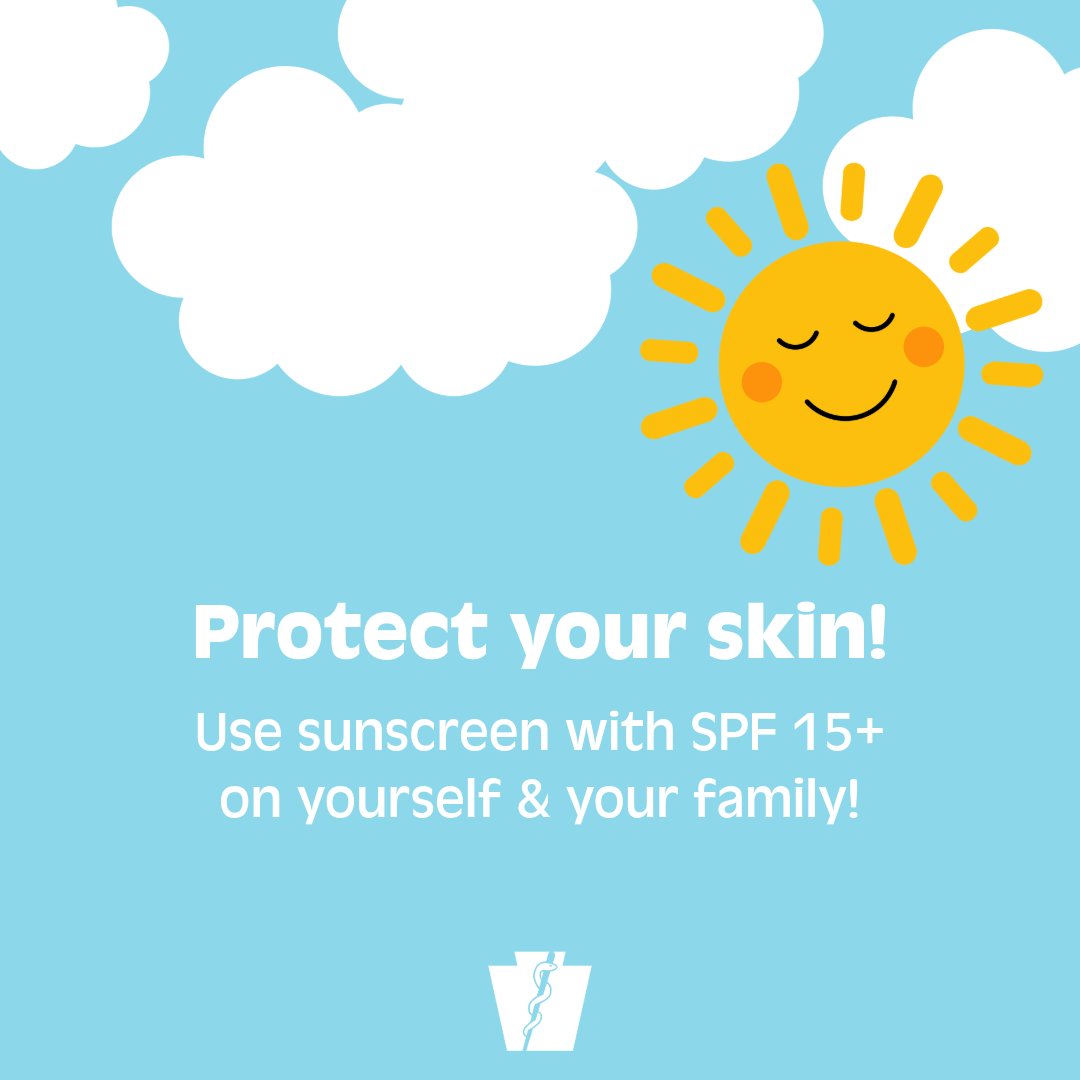 Serious sunburns, especially during childhood, can increase risk of developing melanoma. Be sure to use sunscreen with SPF 15+ on yourself &amp; your family. Reapply every 2 hours or after swimming, sweating or toweling off!☀️🧴