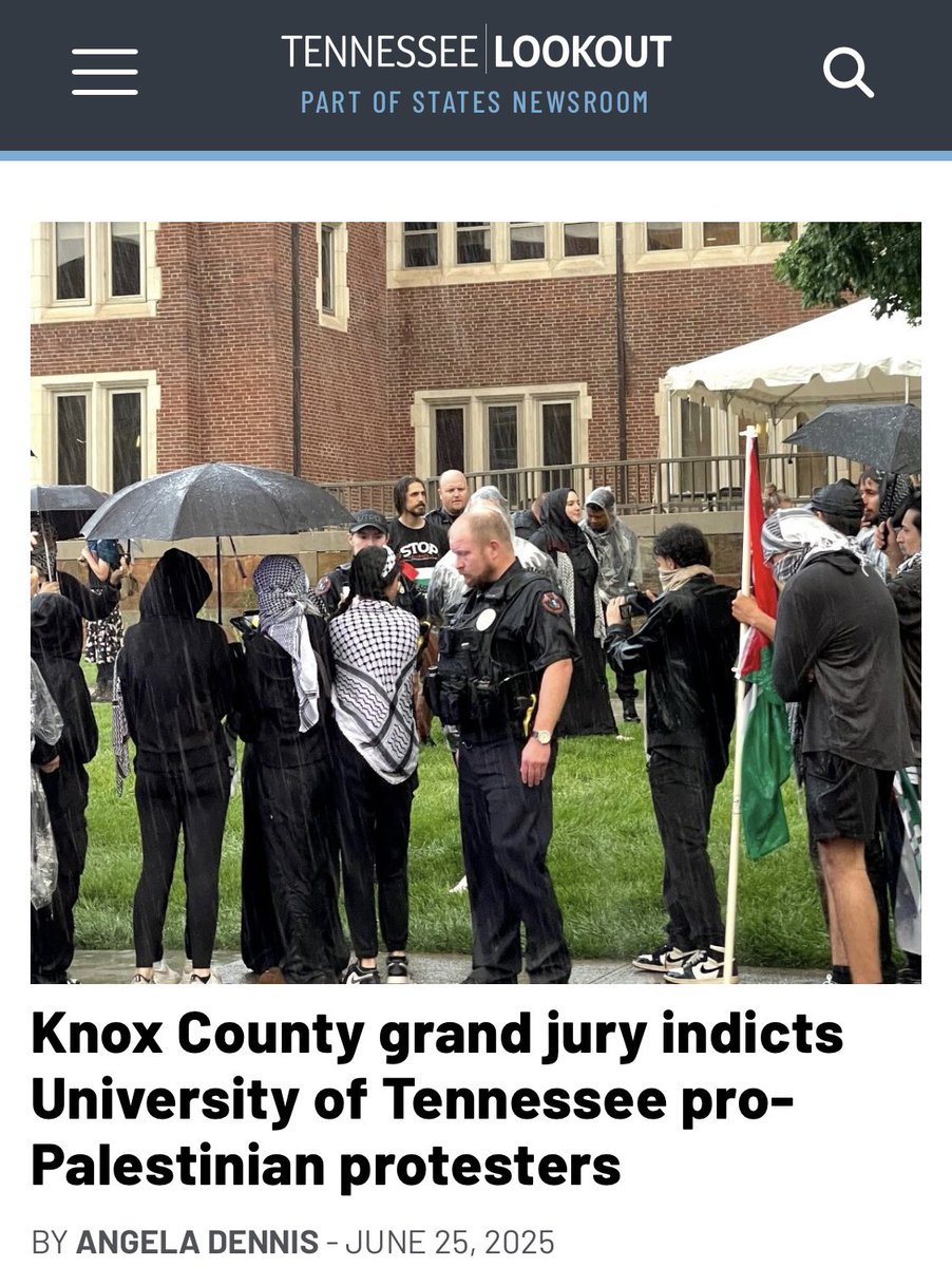 AngelaDWrites's tweet image. BREAKING: for @TNLookout
A grand jury in Knox County has indicted University of Tennessee protesters who participated in on-campus demonstrations more than a year ago, protesting Israeli actions in Gaza.
Attorney Dillon Zinser said District Attorney Charme Allen’s office showed…