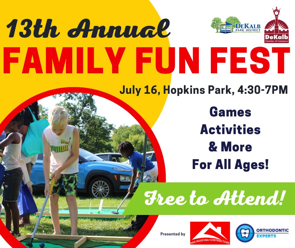 Play putt-putt and more games at Family Fun Fest! Save the date and join us on Wednesday, July 16, at Hopkins Park from 4–7:30 p.m. for activities, prizes, and summer vibes!🌞 This free community event is open to all. For more information, visit dekalb.org.