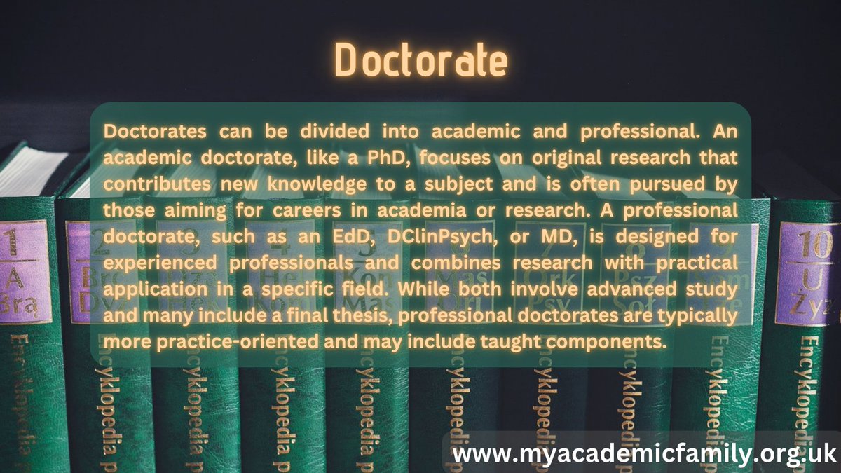 🎓 Today’s Term: Doctorate
Academic or professional, do you know the difference?

Our #Encyclopedia of #University Terms helps make sense of key university concepts so you can feel more confident in your academic journey.

🧠 Explore more at myacademicfamily.org.uk

#Doctorate