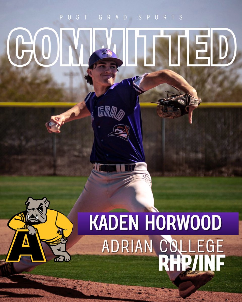 PGS_Baseball's tweet photo. Congratulations to @KadenHorwood on his commitment to @AdrianBaseball Kaden has really developed into a fantastic athlete on both sides of the ball! We're happy for him finding a great fit! #collegecommit #postgradbaseball #roadrunnersbaseball https://t.co/4kECNpBPVD