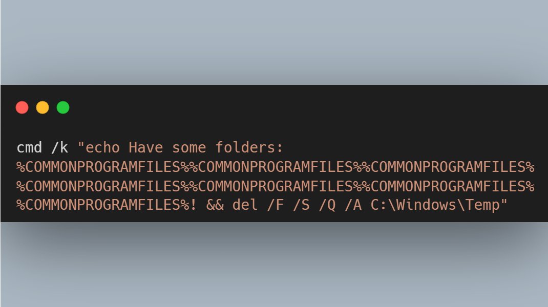 Quiz: Paste this command in Win+R and run it, what will happen?

gist.github.com/m417z/4ba3bbc0…

I was debugging some batch script which cleans up temp files. I grabbed a line, pasted it in Win+R for testing, and something unexpected happened. Luckily in a VM. WTF Microsoft?