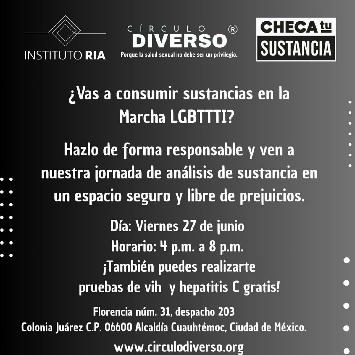 Hugo Gonzalez 🍉 (@hugogzzz) on Twitter photo Reduce riesgos, checa tu sustancia!!!
<a href="/circulo_diverso/">Círculo Diverso A.C.</a> <a href="/institutoriamx/">Instituto RIA</a> instagram.com/p/DLVTEQJuKIb/… Reduce riesgos, checa tu sustancia!!!
<a href="/circulo_diverso/">Círculo Diverso A.C.</a> <a href="/institutoriamx/">Instituto RIA</a> instagram.com/p/DLVTEQJuKIb/…
