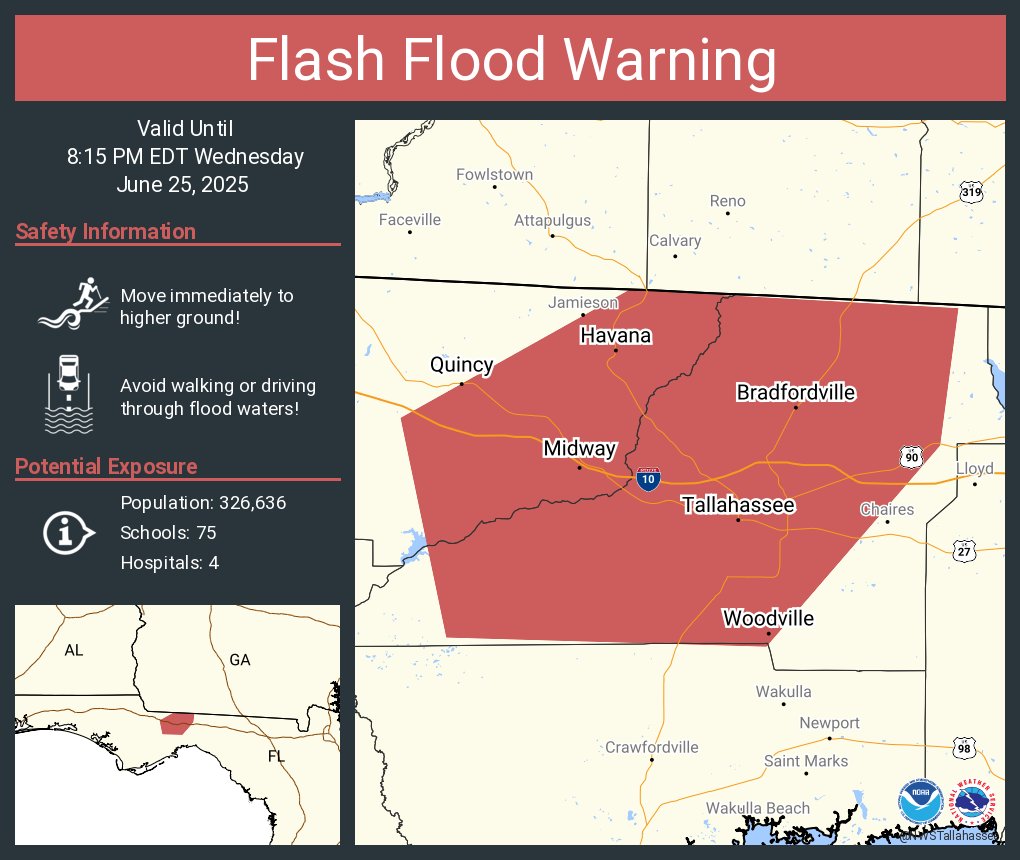 Flash Flood Warning including Tallahassee FL, Quincy FL and  Midway FL until 8:15 PM EDT
