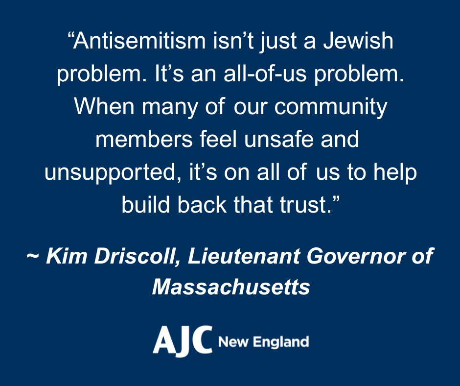 AJC_NE's tweet image. Last night, Lieutenant Governor of Massachusetts Kim Driscoll delivered a powerful message to the Jewish community: You are not alone in the fight against antisemitism.
Thank you @MassLtGov for being such a powerful ally and voice, and for speaking at the Turning Pain Into…