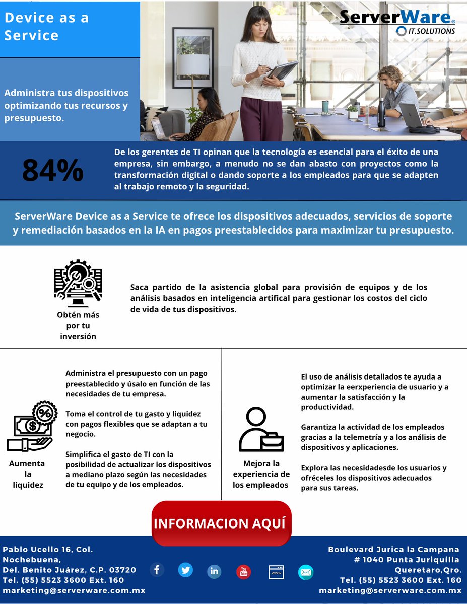 💻 ¿Tu empresa aún compra equipos?
Con Device as a Service olvídate de la compra y gestión de dispositivos.
✔️ Equipos actualizados
✔️ Soporte técnico incluido
✔️ Cero inversión inicial
✔️ Pago mensual predecible

🔒 Más seguridad, 💼 más productividad.

📩 Te contamos cómo