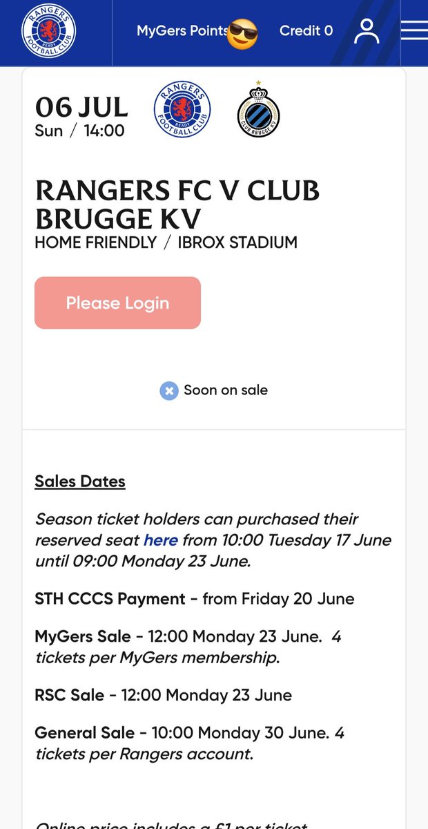 Is anyone having a problem purchasing tickets for the Brugge game?? I have been trying since Monday but this is all I get despite being signed in..... 

I have MyGers 🤔

<a href="/RangersFC/">Rangers Football Club</a> <a href="/ibroxrocks/">Heart & Hand Podcast</a>