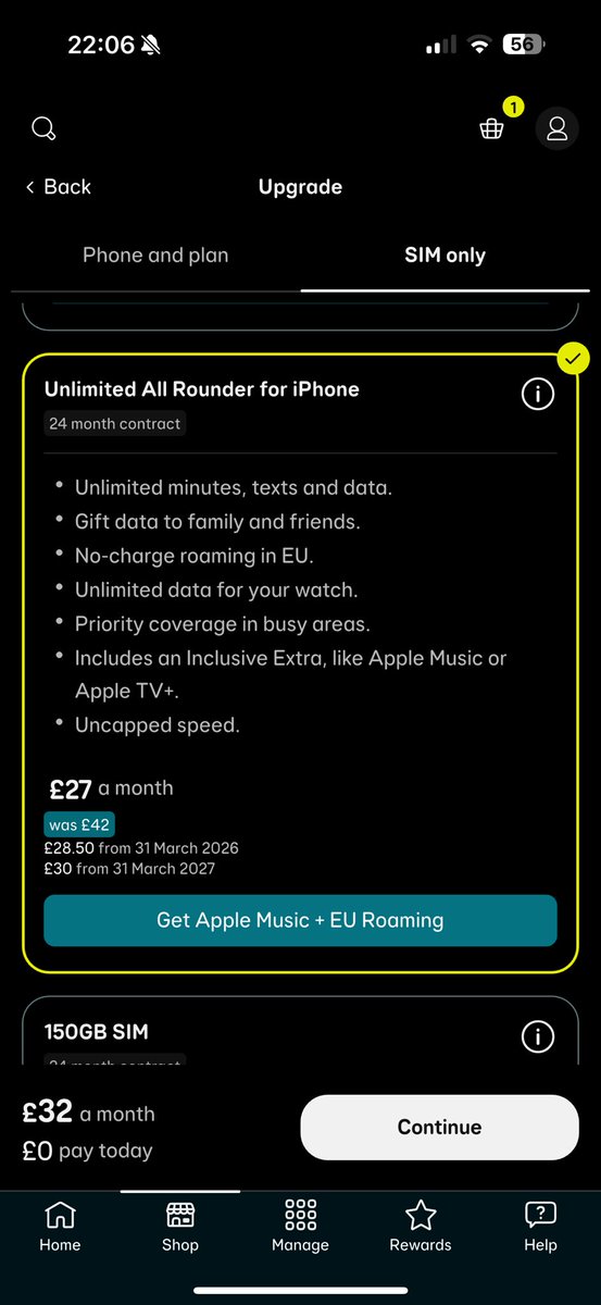 LukeGoodwin94's tweet photo. @EE why does your Unlimited All Rounder for iPhone plan say it’s £27 with 1 inclusive extra, add on an extra £5 when the extra is added. Inclusive should mean within the £27 should it not? https://t.co/8D3zFrqNNW