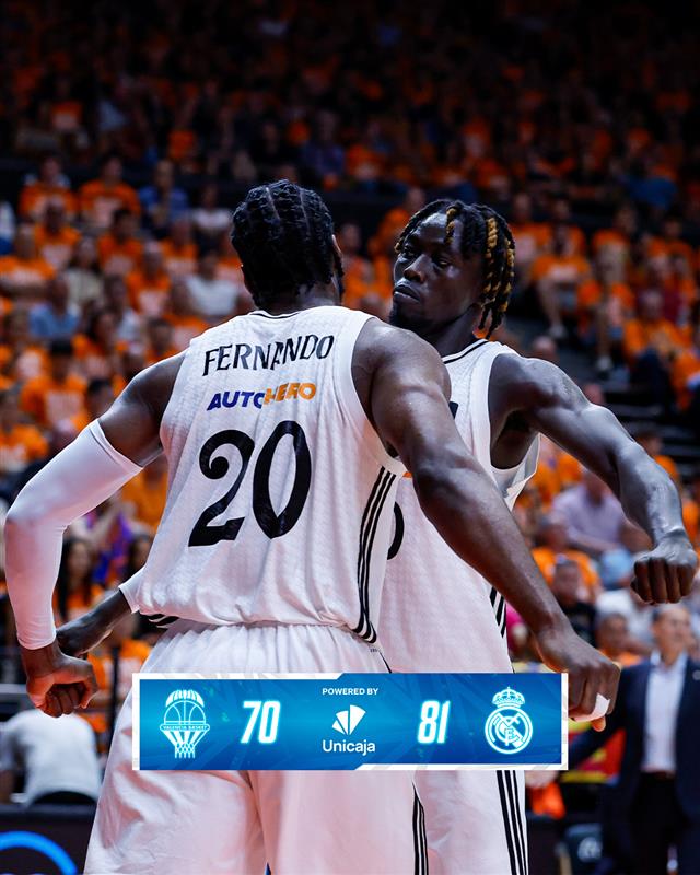 🏁 FP: <a href="/valenciabasket/">Valencia Basket Club</a> 70 - 81 <a href="/RMBaloncesto/">Real Madrid Basket</a>
<a href="/UnicajaBanco/">Unicaja</a>