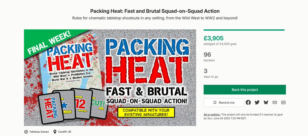 📣 ONLY £95 LEFT UNTIL WE'RE *FULLY FUNDED*!!! 📣

Pledge Now to get in on the Action!
kickstarter.com/projects/ioanm…

#LFG #Kickstarter #PackingHeatGame #Wargames #Tabletop
