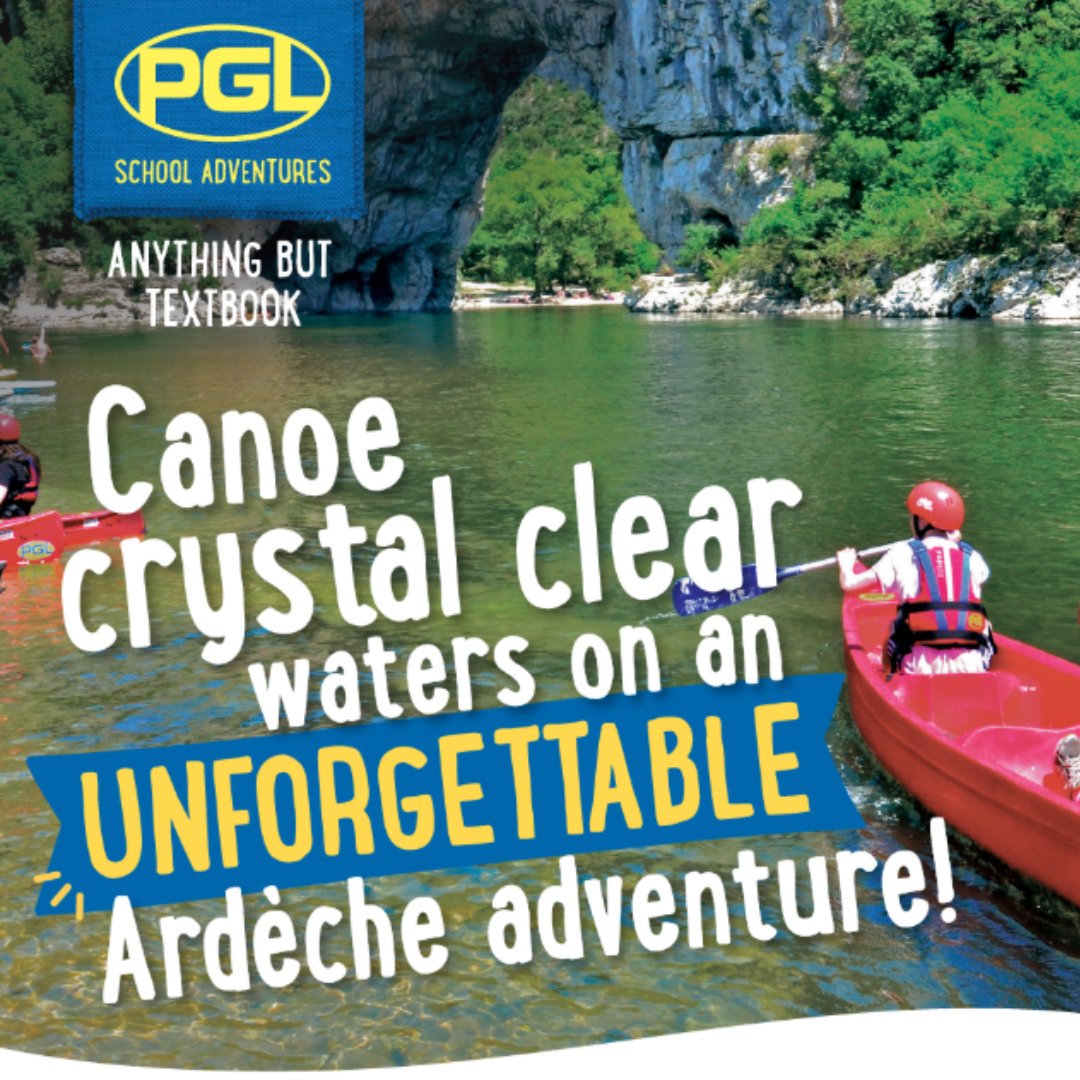 Adventure awaits in the Ardèche!

Paddle rapids, sleep under stars &amp; make unforgettable memories in the stunning south of France

The best classrooms have no walls.
👉 schoolsandgroups.pgl.co.uk/ardeche-advent…

#ArdecheAdventure #PGLEducation #OutdoorLearning #SchoolTrips