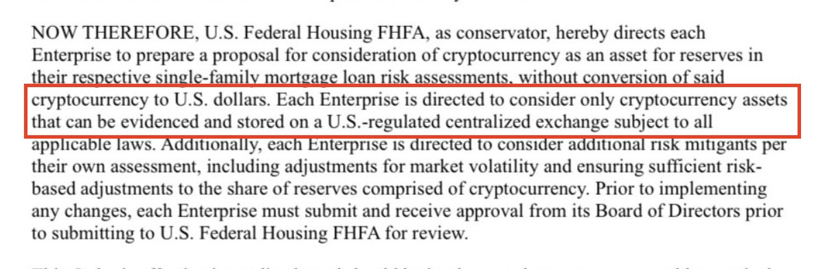 It looks like bitcoin held in self-custody will NOT count as an asset for consideration on home loans.

This is a mistake <a href="/pulte/">Pulte</a>, self-custody is fundamentally aligned w/American values. It's trivial to prove ownership of BTC in self-custody. 

I'm happy to explain how &amp; help!