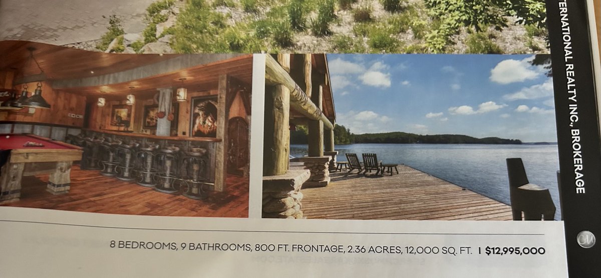 A real estate company dropped off a magazine at my place. I live in Muskoka The prices  are all this.Who the hell can afford this shit. And what do you do for work.  Insane ! Yet people are barely making mortgage payments.  It’s crazy the difference in levels of wealth