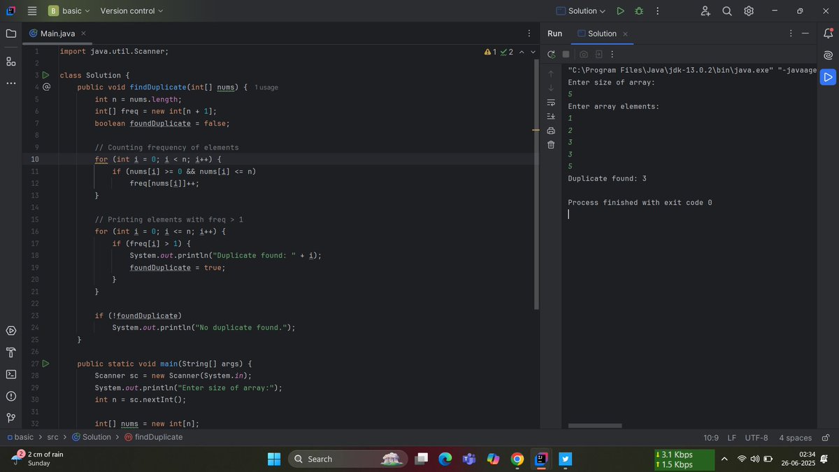 DEV_Shivam3224's tweet photo. Recently I got to know, this question was asked in an interview for TCS Digital role — as shared by my known senior:
Given a sorted array with duplicates, find duplicates
➡️ Without using HashMap
➡️ In O(n) time and O(n) space
This is how I tried to solve.
#TCSDigital #Java https://t.co/CmJXh7ipIf