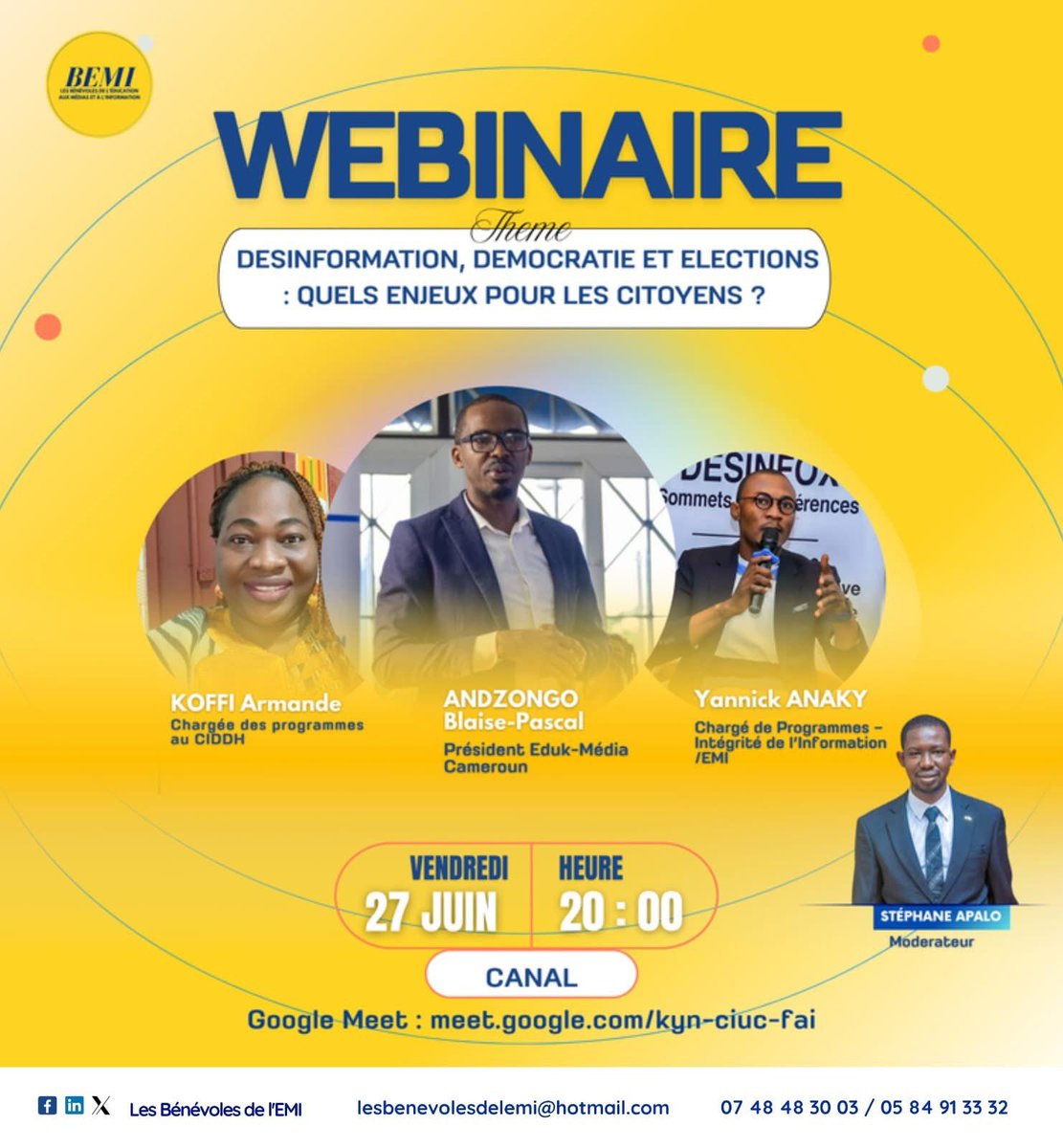 📢 𝐏𝐀𝐑𝐓𝐈𝐂𝐈𝐏𝐀𝐓𝐈𝐎𝐍 À 𝐖𝐄𝐁𝐈𝐍𝐀𝐈𝐑𝐄

Les Bénévoles de l’EMI vous invitent à un webinaire exceptionnel ce vendredi 27 juin 2025 à 20h GMT+1 sur Google Meet

Rendez-vous sur lnkd.in/ezZwG3mY.