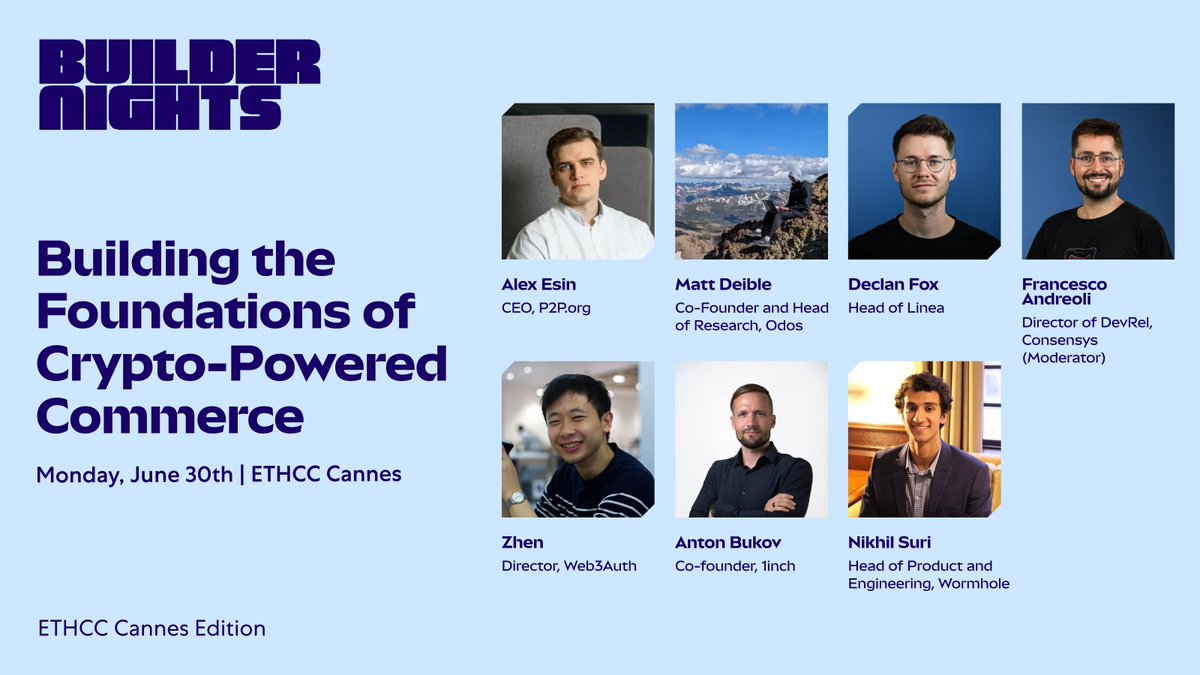 MetaMask.eth π¦ (@metamask) on Twitter photo What does it take to build real crypto commerce?
<a href="/P2Pvalidator/">P2P.org</a>, <a href="/odosprotocol/">ODOS</a>, <a href="/LineaBuild/">Linea.eth</a>, <a href="/Web3Auth/">Web3Auth</a>, <a href="/1inch/">1inch</a>, and <a href="/wormhole/">Wormhole</a> know the answer. π‘
Join us for a strong Builder Nights lineup!
π
 June 30
π@ethcc
ποΈ Register below.π What does it take to build real crypto commerce?
<a href="/P2Pvalidator/">P2P.org</a>, <a href="/odosprotocol/">ODOS</a>, <a href="/LineaBuild/">Linea.eth</a>, <a href="/Web3Auth/">Web3Auth</a>, <a href="/1inch/">1inch</a>, and <a href="/wormhole/">Wormhole</a> know the answer. π‘
Join us for a strong Builder Nights lineup!
π
 June 30
π@ethcc
ποΈ Register below.π
