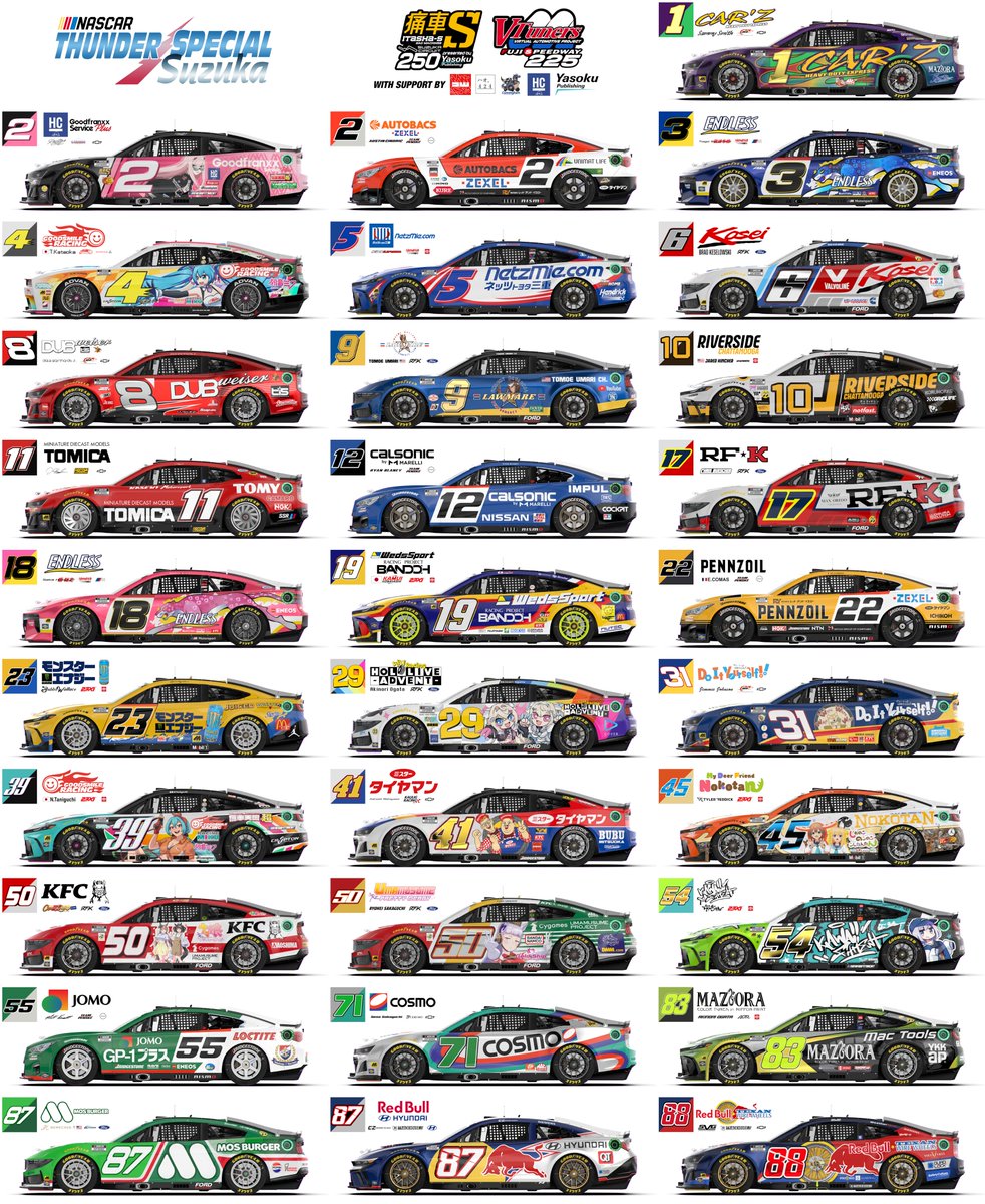 sad__machines's tweet photo. 2025 Nascar Thunder Special Spotter's Guide. All 31 of my liveries showcased together. https://t.co/jiJvuxJ9zk