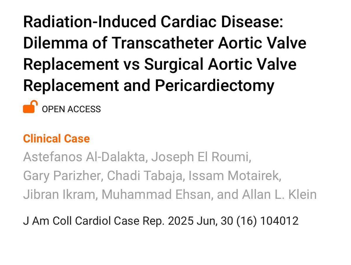 🚨 🫀Our latest article is now published in <a href="/JACCJournals/">JACC Journals</a> 
We explore the management of radiation-induced aortic stenosis and pericardial constriction, and highlight the role of multimodality imaging. 

Grateful to <a href="/AllanLKleinMD1/">Allan L. Klein</a> for his invaluable mentorship and support.