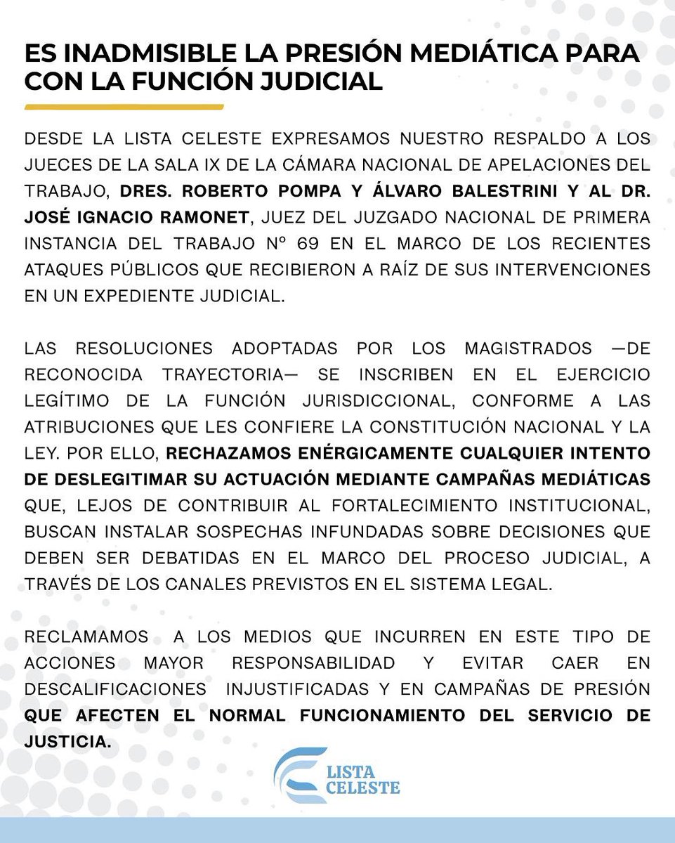 ⚠️ ES INADMISIBLE LA PRESIÓN MEDIÁTICA PARA CON LA FUNCIÓN JUDICIAL.