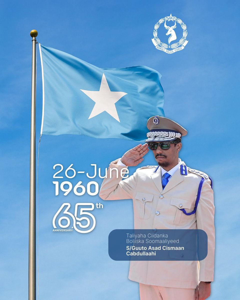 Waxaan Hambalyo u Dirayaa Dhamaan Ummadda Soomaaliyeed Meelkasta oo ay Joogaan Munaasabadda 26-ka juun Ee 65 Guuradii Kasoo Wareegtay Markii Ugu Horaysay Ee Calan Soomaaliyeed Laga Taago Ciida Dalkeena Lagana Guulaysto Gumaystihii Ingiriiska Ee Haystay Gobolada Waqooyi e Dalkena.