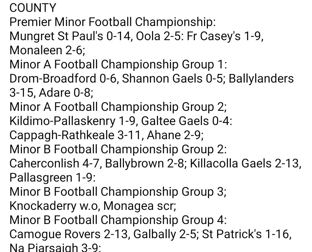 MattOCall's tweet image. LIMERICK GAA RESULTS WEDNESDAY