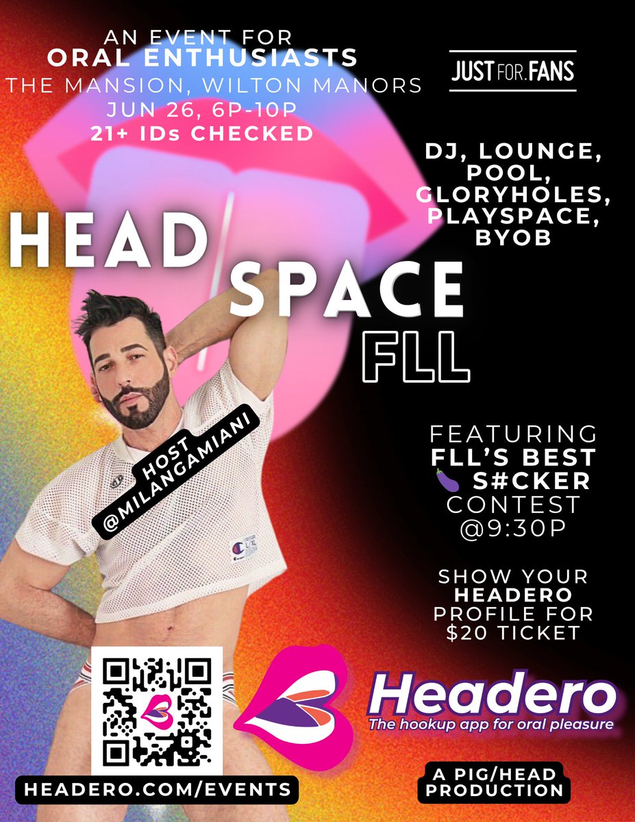 ‼️ South Florida ‼️ HEAD/SPACE 🤤 is TOMORROW

🤤 Ft South FLs BEST 🍆-Sucker Contest
😈 Judge @MilanGamiani

💦 Pool, BYOB, DJ, Playspace, GHs
⛓️ 6p-10p Jun 26 - contest @9:30p

🫦 $20 ticket with ur <a href="/GetHeadero/">Headero</a> profile
⚡Powered by @justforfanssite

Deets at 🔗 in profile