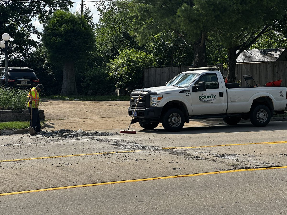 MaxDFOX2's tweet photo. This heat is no joke: another road buckles due to the extreme heat in St. Louis. We took these along Ashby Road, just north of Page Ave. in St. Louis County. Traffic still moving without issue. More tonight on @FOX2now. https://t.co/6j3d0scOof