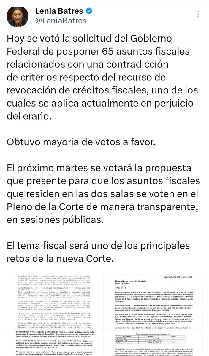 catrina_nortena's tweet photo. 🚨 GOLPE MORTAL a Salinas Pliego 

Se votó a favor la petición de la 4T de posponer los 65 asuntos de Pago de Impuestos más grandes que incluye los de Elektra y Tv Azteca para que la Nueva Corte Judicial los atienda entrando en Septiembre.

A disfrutar lo votado... https://t.co/StJrZ483OC