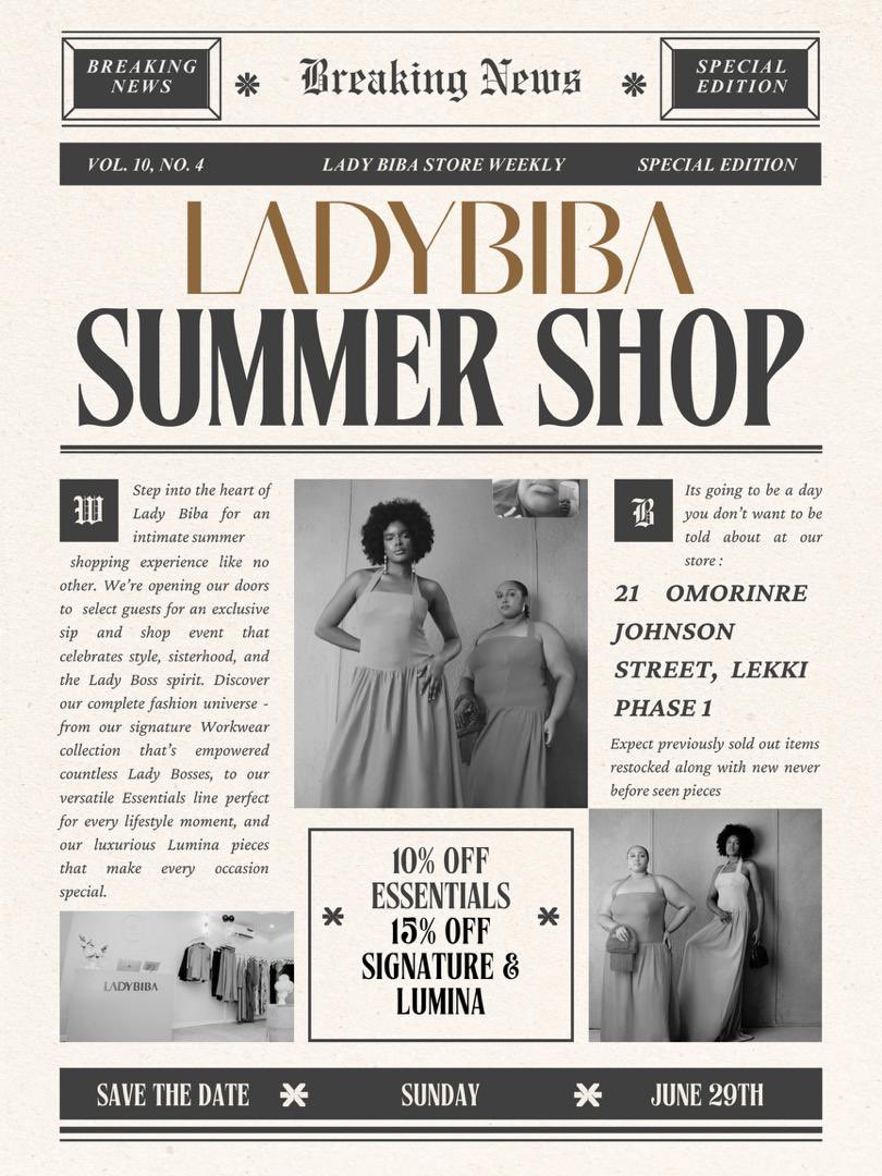 What are you doing on Sunday? 

<a href="/LoveLadyBiBa/">LADY BIBA</a> is having a sip and shop.
There will be food, drinks and amazing clothes at affordable price.