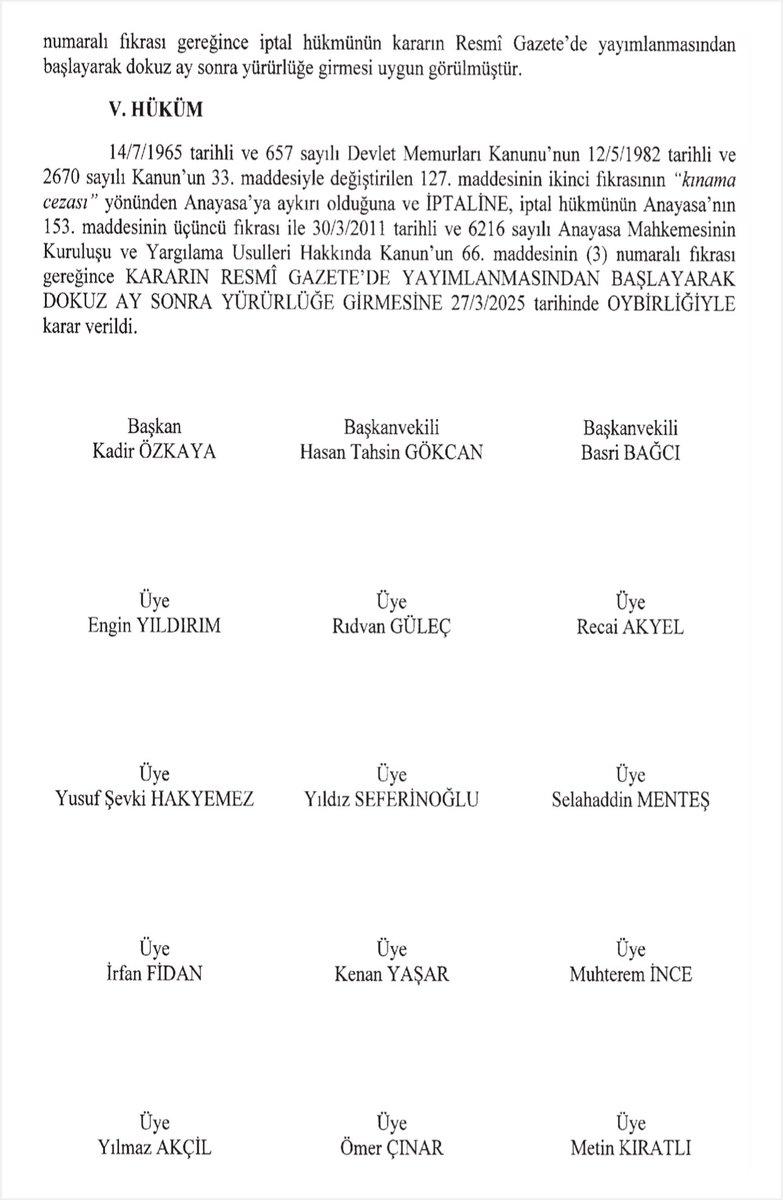 TbbYasa's tweet photo. ❗️AYM'DEN DMK İLE İLGİLİ ÖNEMLİ İPTAL KARARI❗️

Bugün RG'de yayımlanan AYM kararı ile, 657 sayılı Devlet Memurları Kanunu md. 127/2'nin "kınama cezası" yönünden Anayasaya aykırı olduğuna ve iptaline karar verildi.

📌 Yürürlük Tarihi: 26.03.2026

🖌️ Karar: https://t.co/9o9Zyai0n6 https://t.co/89UQHbAXAK