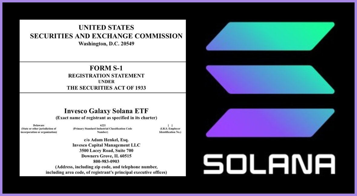 🚨  JUST IN:    GALAXY DIGITAL AND INVESCO FILE S-1 FOR SOLANA ETF ($400B+ AUM).

$SOL ETF'S ARE COMING VERY SOON.

#SOLANA ⚡️