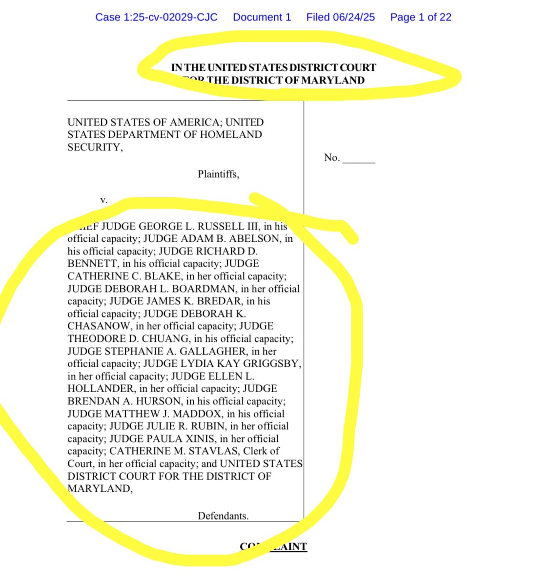 The Trump admin is suing every federal judge that presides over cases in the District of Maryland…in the District of Maryland lol
