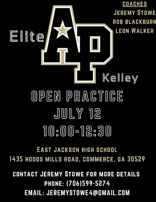 AP Elite Kelley will be having an Open Practice on July 12th from 10am-12:30pm. Contact Jeremy Stowe for more information!