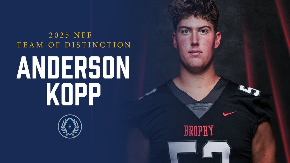 Congrats Anderson Kopp of Brophy Prep (Phoenix, AZ) — selected for the 2025 NFF Team of Distinction!

With a 4.04 GPA &amp; strong leadership in student government, Anderson was a team captain and First Team All-State center!

More👇 footballfoundation.org/news/2025/6/25…