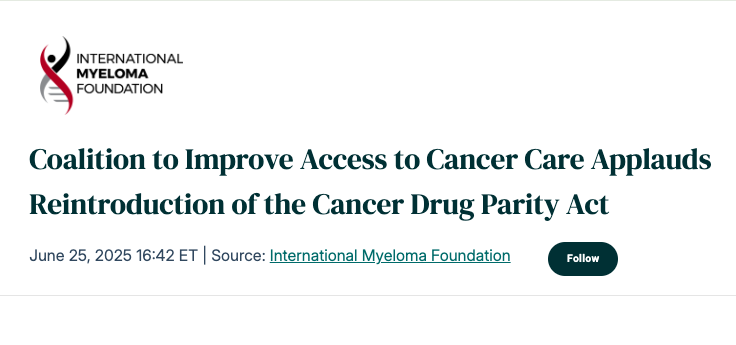 *Press Release*
Coalition to Improve Access to Cancer Care Applauds Reintroduction of the Cancer Drug Parity Act
globenewswire.com/news-release/2…