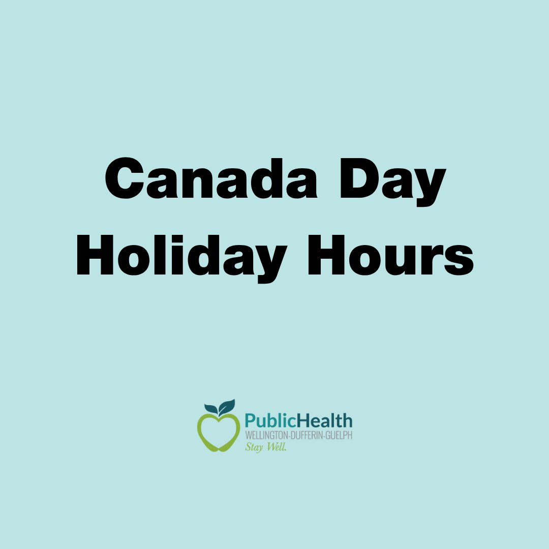 Public Health offices will be closed on Tuesday, July 1 for Canada Day. Normal hours will resume on Wednesday, July 2. Visit wdgpublichealth.ca/news/public-he… for more information.