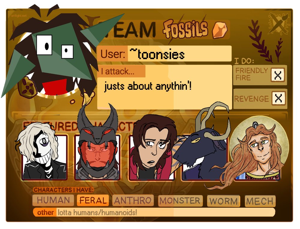 Yall know where to find me:
artfight.net/~toonsies