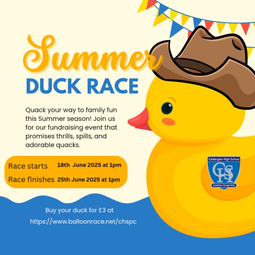 Well done to our winner with the virtual duck race 🦆. £100 has been transferred 💵 Thanks to everyone for their support in this event and helping us to raise funds for the school 🫶. Updates on the funds raised will be confirmed in the new term. #Calderglenhigh