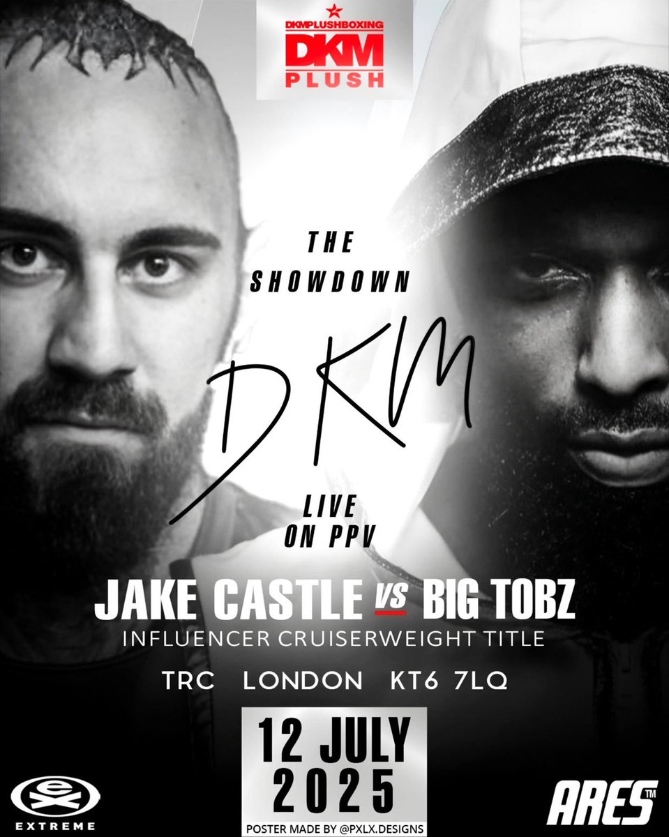 DKM Rising Stars (@dkmrisingstars) on Twitter photo Jake Castle vs <a href="/BigTobzsf/">CRAZY 4 YOU 🎵</a>
July 12th
Absolutely huge fight this 👀
The show just keeps getting better 🥊🔥
<a href="/dkmplushpromo/">DKM Plush Boxing Promotions & Management</a> Jake Castle vs <a href="/BigTobzsf/">CRAZY 4 YOU 🎵</a>
July 12th
Absolutely huge fight this 👀
The show just keeps getting better 🥊🔥
<a href="/dkmplushpromo/">DKM Plush Boxing Promotions & Management</a>