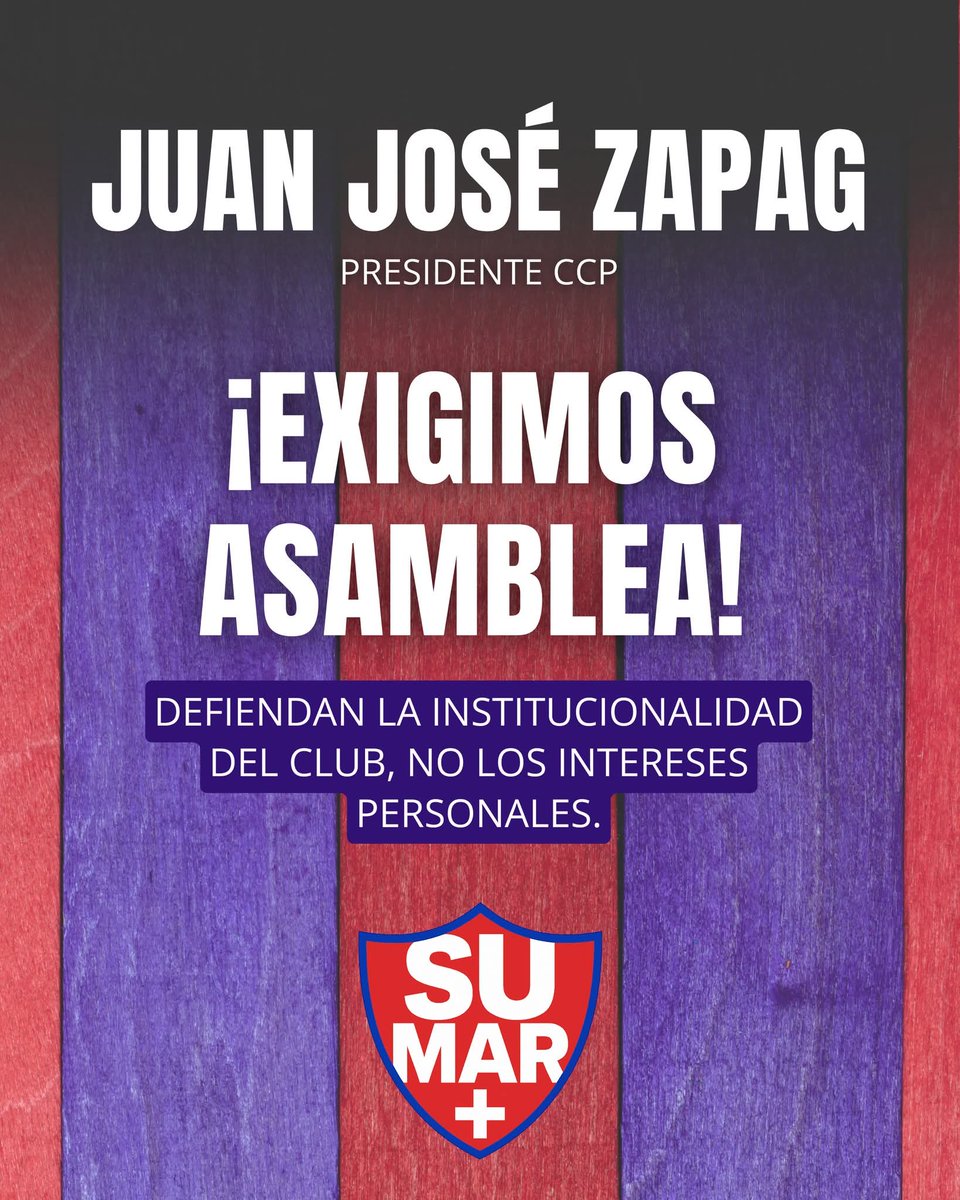 sumar1912's tweet photo. ¡Exigimos Asamblea Ya!

Juan José Zapag, desde el Movimiento SUMAR te exigimos respeto a la voluntad del socio. La institucionalidad del Club Cerro Porteño no puede seguir siendo rehén de intereses particulares.

🛑 Basta de dilaciones.
⚖️ Democracia, transparencia y respeto a los estatutos.

¡La Asamblea es un derecho, no una opción!

#AsambleaYA #SumarEsVolverAGanar