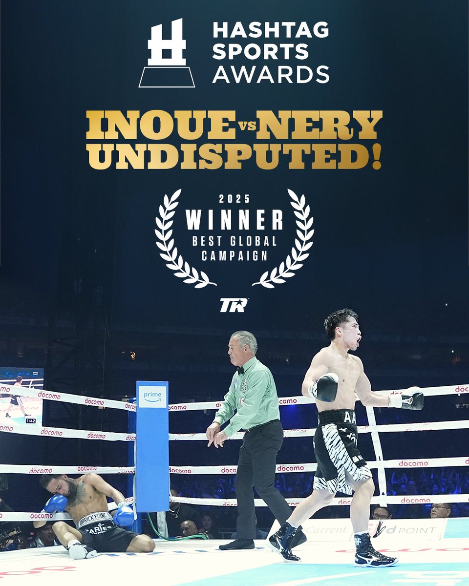 trboxing's tweet image. A night unlike any other 🇯🇵

#TopRank is proud to accept the @HashtagSports Award for 'Best Global Campaign' for our coverage of the #InoueNery fight night 🏆
