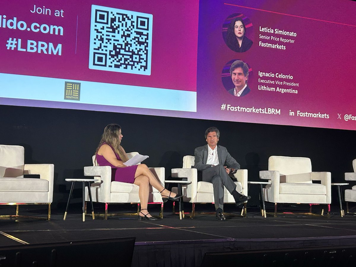 Lithium_ARG's tweet image. Another day, another opportunity to showcase Argentina’s lithium leadership. Our EVP Ignacio Celorrio joined Leticia Simionato at @FastmarketsMM today to discuss the strong momentum in Argentina to support the mining and lithium industries.